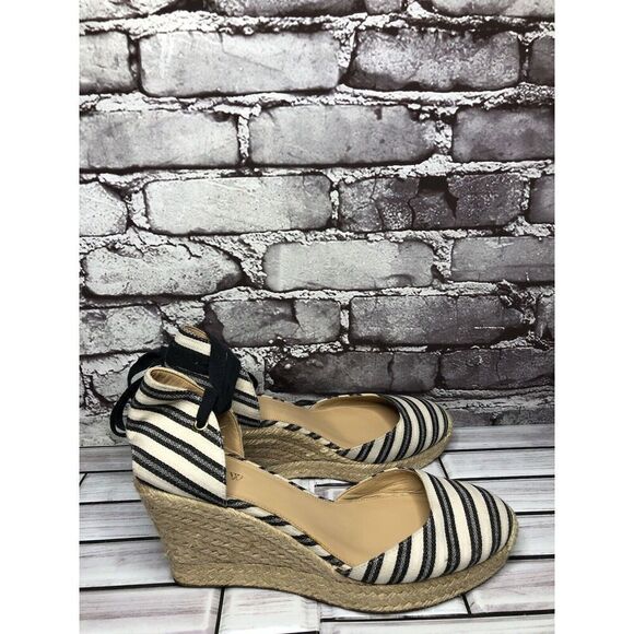 J.CREW Eloise Blue Striped Fabric Espadrilles Wedge Ankle Wrap Sandals Women 8M - Picture 13 of 16
